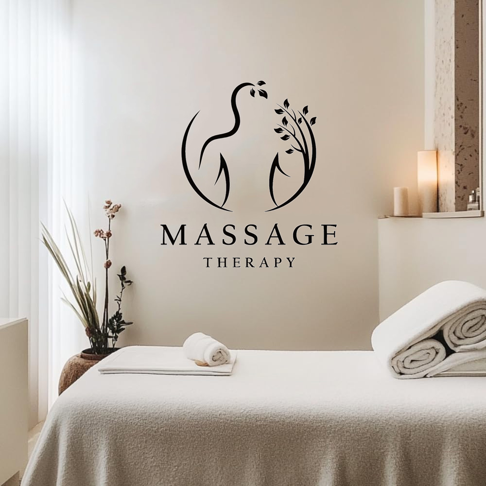 Wellness Spa And Massage - สติ๊กเกอร์ติดผนังไวนิลสำหรับนวดบำบัดสำหรับสปา ศูนย์สุขภาพ ร้านเสริมสวย หรือบ้าน ตกแต่งสตูดิโอโยคะเพื่อการผ่อนคลาย สติ๊กเกอร์ติดผนังสำหรับการดูแลตนเอง